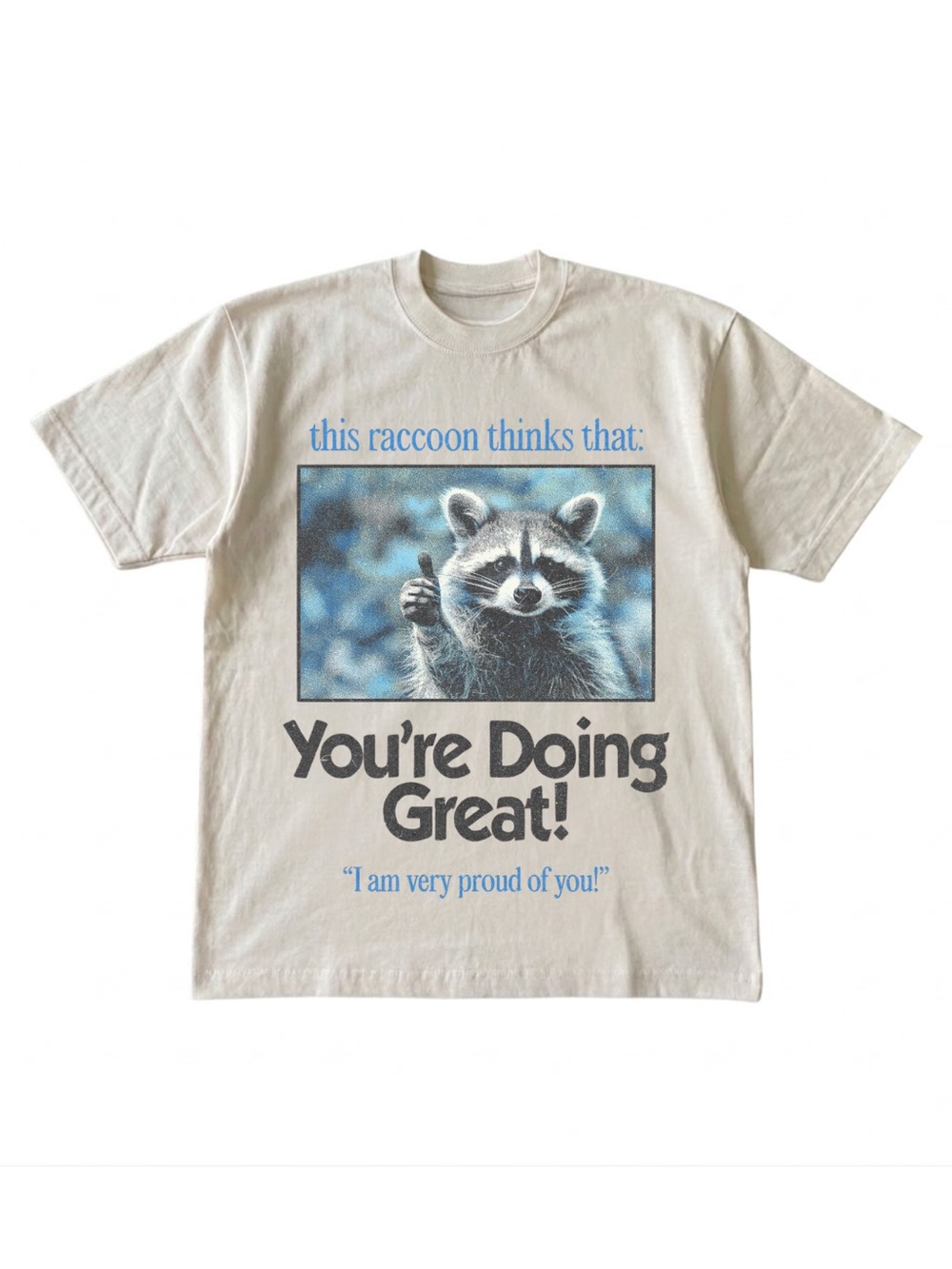 Gildan You're Doing Great! Raccoon Graphic Tee - Cream